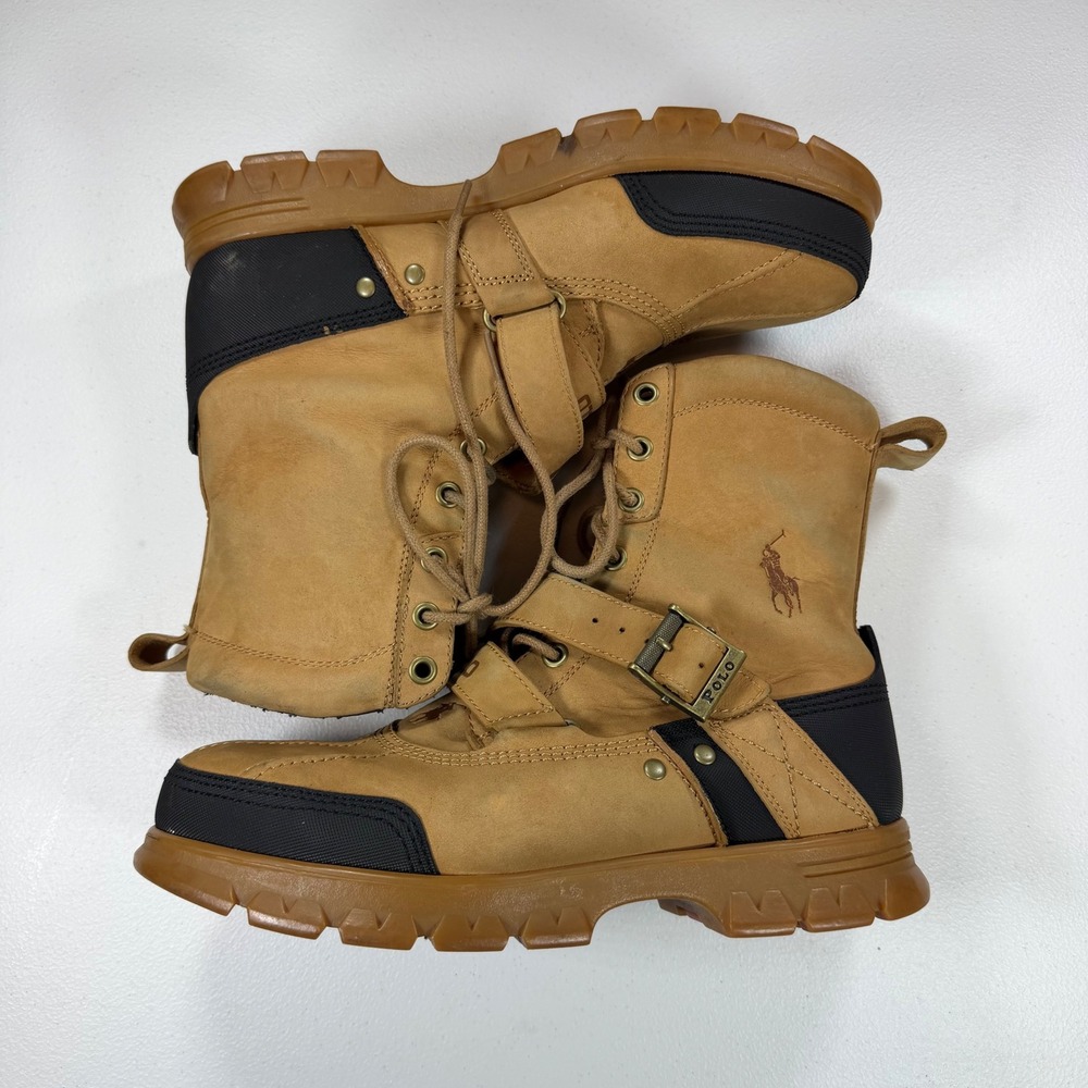 Polo Ralph Lauren Conquest Hi II Boots Mens 10D Tan Nubuck Leather Buckle